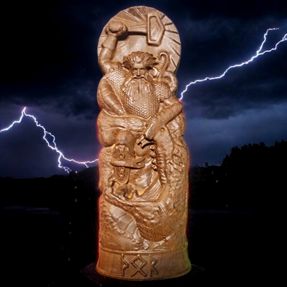 Thor Norse God Wooden Statue 8 inches - Picture 1 of 2